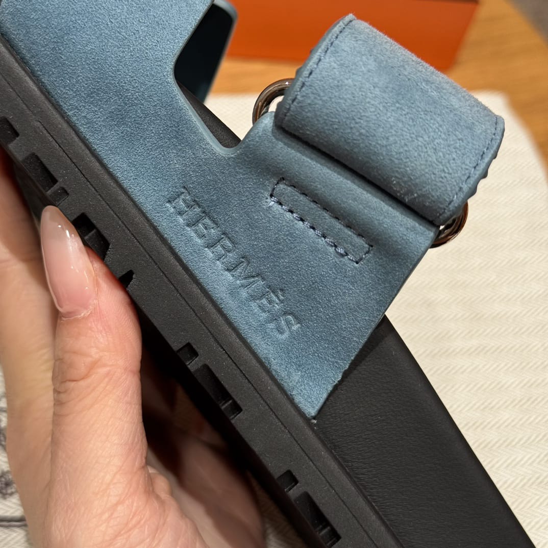 Sandales Chypre Hermès Bleu Daim