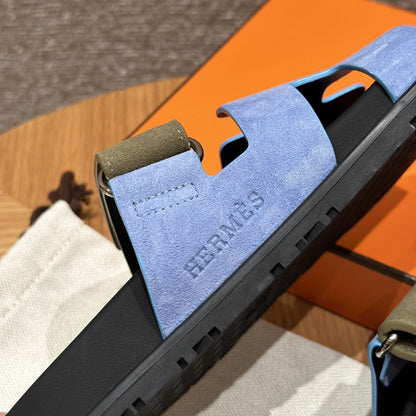 Sandales Chypre Hermès Bleu Kaki