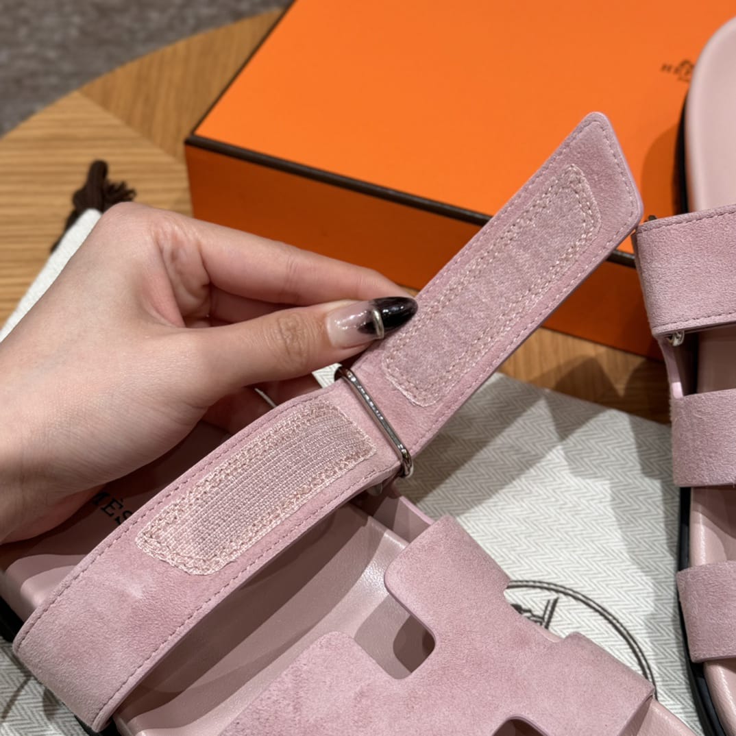 Sandales Chypre Hermès Rose Daim