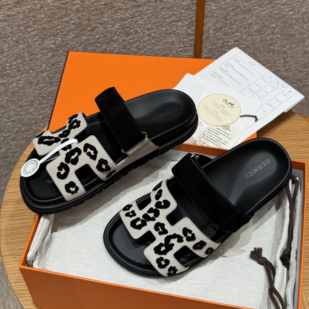 Sandales Chypre Hermès Blanc Léopard