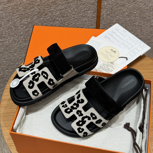 Sandales Chypre Hermès Blanc Léopard