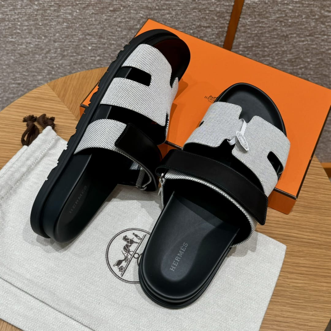 Sandales Chypre Hermès Noir & Blanc Crème