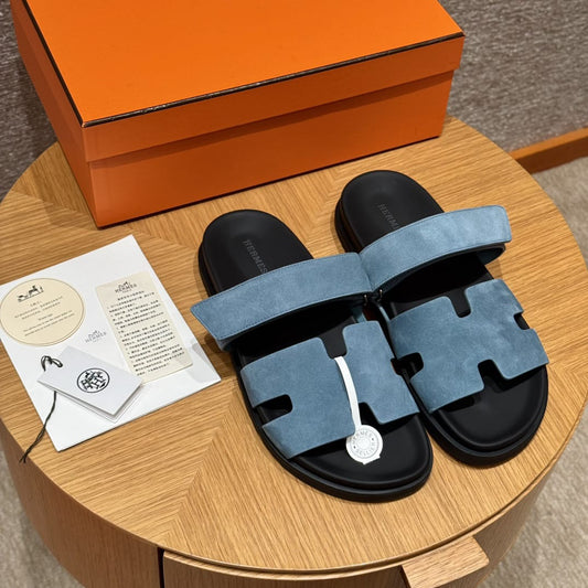 Sandales Chypre Hermès Bleu Daim